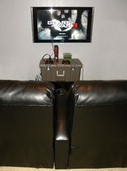 My little corner of the war.. The chairs are recliners with cup holders...